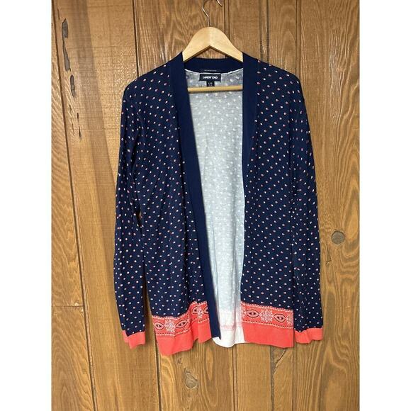 Land’s End Women’s 100% Supima Cotton Ditzy Dot Multimedia Open Front Cardigan - Picture 2 of 6